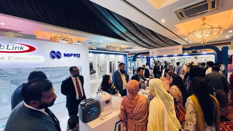 Visitors at the exhibition at a healthcare exhibition