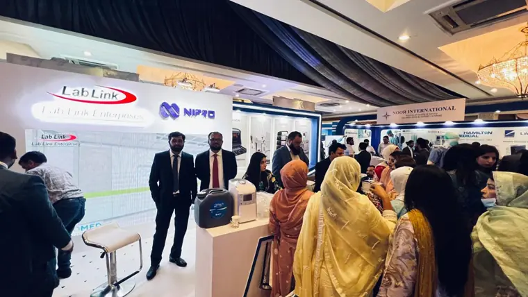 Busy exhibition floor at a healthcare exhibition